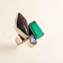 Silver ring - Gem stone ring - colorfull ring - asymmetric ring - Statement ring
