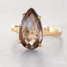 Smokey Quartz Ring - Gemstone Ring - Stacking Ring - Gold Ring - Tear Drop Ring - Prong Set Ring