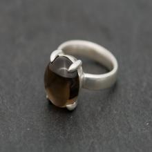 Smoky Quartz Ring - Big Cabochon Rich Smoky Quartz Set In Sterling Silver