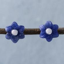 Sodalite and Sterling Silver Floral Stud Earrings 