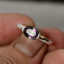 Solitaire Ring Mystic Topaz Ring Gemstone Ring Sterling Silver Oval Ring Bezel Ring
