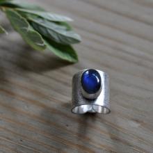 Sterling Labradorite Ring, Oxidised Metalwork Ring, Statement Gemstone Ring - Ditsy Ring in Labradorite
