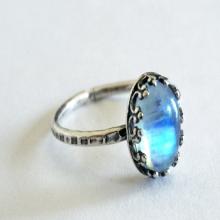 Sterling Silver Moonstone Ring, Stackable Ring, Victorian Gothic Ring, Gemstone Ring, Victorian Gothic Jewelry