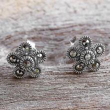 Sterling Silver and  Flower Stud Earrings