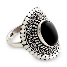 Sterling Silver and Onyx Cocktail Ring, 'Majesty Halo'