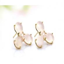 Triple rose quartz earrings,teardrop earrings,post earrings,prong setting earrings,gold earrings,gemstone earrings