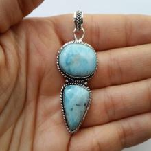 Unique Blue Caribbean Larimar Pendant, Large Gemstone Pendant, Sterling Silver Necklace Pendant, Caribbean Larimar Jewelry