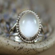 White Moonstone Ring in Sterling - Silver Bezel Set Statement Ring - White Gemstone Ring - June Birthstone