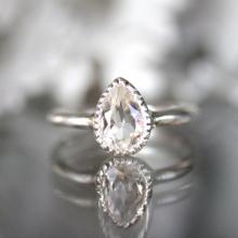 White Topaz Sterling Silver Ring, Gemstone Ring, Milgrain Details Inspired, Teardrop Shape, Engagement Ring - Made To Order