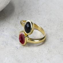 gold filled ring,gemstone ring,multistone rings,black onyx ruby ring,double stone ring,bezel rings,gold ring