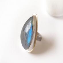 labradorite statement ring, Teardrop sterling silver ring, teardrop gemstone ring,flashing blue green, adjustable sterling silver ring
