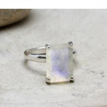 rainbow moonstone ring,sterling silver ring,gemstone ring,prong setting ring,stack cocktail ring,square stone ring